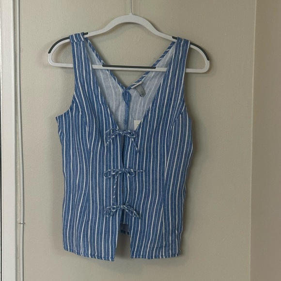 NWT - A New Day Linen Blue and White Striped Top - size small - Picture 3 of 8